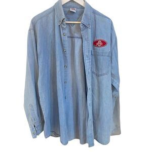 Vintage True Fan 90s NCAA Ohio State Buckeyes Long-Sleeve Denim Button Down; lar